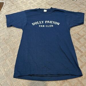 VINTAGE SCREEN STARS TSHIRT | Size S | Navy Blue Dolly Parton Fan Club
